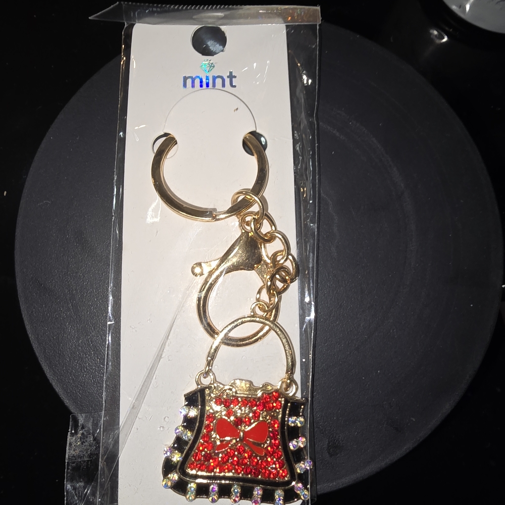 crystal purse Red and Gold Key Holder/ bag charm